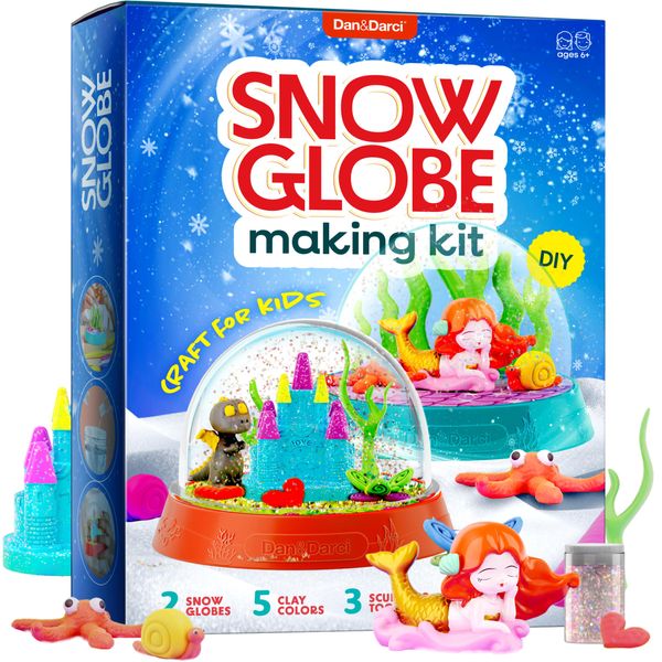 Dan&Darci Snow Globe Making Kit for Kids - Make Your Own Water Globes Kits - Kid Christmas Stocking Stuffers Craft Activities for Age 3 4 5 6 7 8 9 - DIY Art Crafts - Gifts Ideas and Toys for Boys