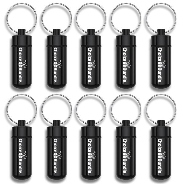 ChoiceBundle “Pill Buddy” Keychain Pill Container - Black - 10 pk Choice Bundle (10 Items)!