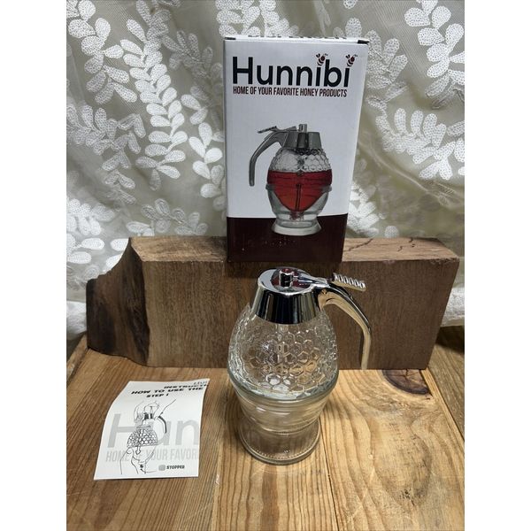 Hunnibi Honey Dispenser  Glass - Maple Syrup Dispenser Glass - NEW IN OPEN BOX