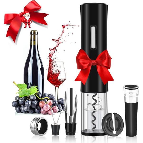 Rovtop 5 in 1 Electric Wine Bottle Opener, Battery Powered Electric Automatic Corkscrew with Aluminum Foil Knife, Wine Stoppe, Pourer, Wine Opener Gift Set for Family, Wine Lovers Gifts for Men Women