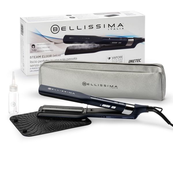 Bellissima Steam Elixir, Dampfglätteisen, glättet das Haar in einem Schritt ohne Beschädigung, Keramik- und Keratinbeschichtung, schnelle Aufheizung, 4 Temperaturen, abgerundetes Design