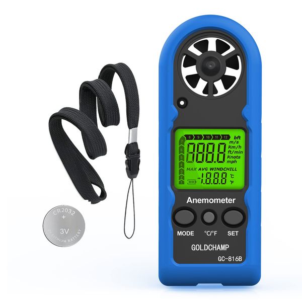 Anemometer Handheld, Mini Digital Wind Speed Meter, Measuring Temperature, Max/Average/Current Wind Speed, Wind Chill Indication, LCD Backlight Air Flow Gauge for HVAC, Outdoor Activities