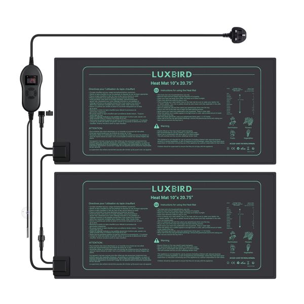 Luxbird 2 Pack Seedling Heat Mats with Digital Thermostat Controller, 10" x 20.75" Waterproof Plant Heating Mats Combo, for Seed Starting, Germination, Hydroponics, Brewing, Breeding, Greenhouses