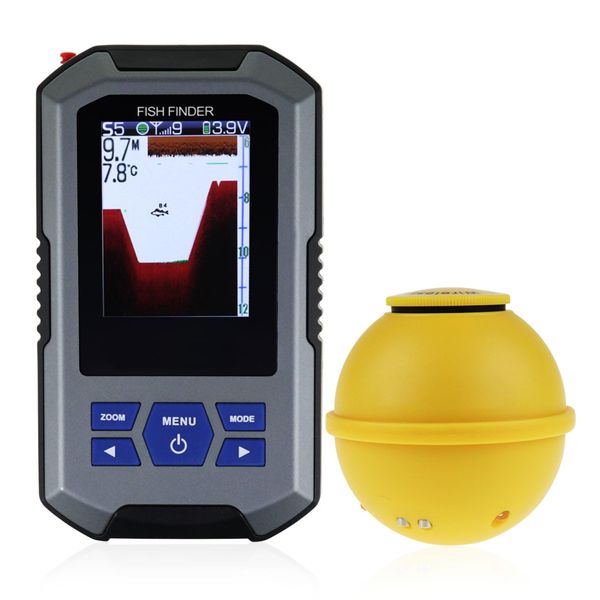 Fischfinder Wireless Sonar Sensor 125kHz Frequenz 45 Meter / 147 Fuß, Tragbarer Fish Finder mit Tiefenalarm Funktion und großes LCD-Display