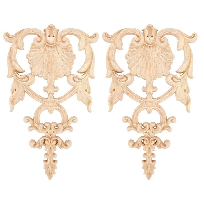 SUPERFINDINGS 2pcs Carving Decal Corner Wood Carving Applique Frame Molding Flower Leaf Furniture Decoration Applique European Style Home Wood Carving Furniture Door Wall Decor Unpainted Interior 190x118x9mm