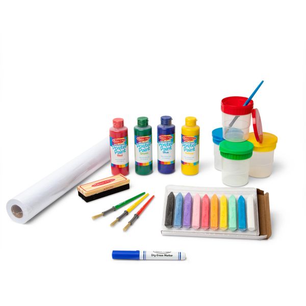 Melissa & Doug Easel Accessory Set - Paint, Cups, Brushes, Chalk, Paper, Dry-Erase Marker - FSC-Certified Materials Medium 19.3 x 11.1 x 5.0