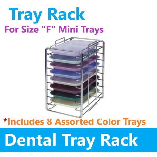 Dental Instrument Set Up F Mini Tray Rack Includes 8 Size "F" Assorted Trays