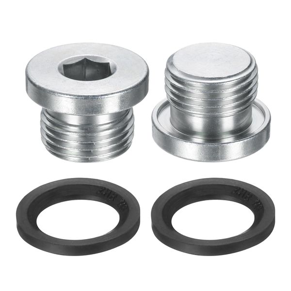 sourcing map 2Pcs G1/2x14 Inner Hex Head Pipe Fitting Plug, Universal Carbon Steel Thread Socket Plug with Black O-Ring for Terminate Pipe Ends or Replacement Drains
