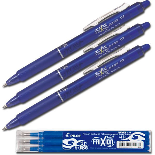 Pilot Frixion Erasable Rollerball Pen Black Blue 3 Stifte + Minen