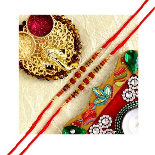 Set of 2 Rakhi Redraksha golden fancy beads thread Rakhi Raksha bandhan - Rakhi for brother
