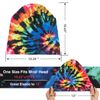4 Pieces Satin Lined Sleep Cap Double Layer Silk Sleeping Bonnet Slouchy Beanie Slap Hat for Women Curly Hair (Orange, Blue Leaves, Orange Grid, Black Spiral)