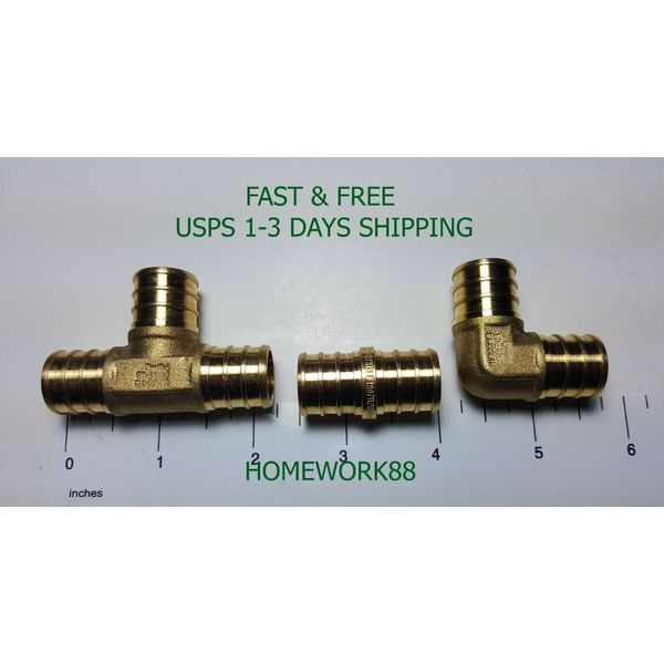 30 PIECES 3/4" PEX ELBOW, PEX COUPLING, PEX TEE, LEAD FREE BRASS