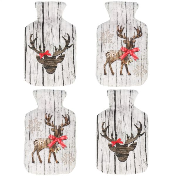 com-four® 4x pocket warmers - hand warmers in hot water bottle design - pocket heating pads with great deer motifs (4 pieces - deer wood colored)