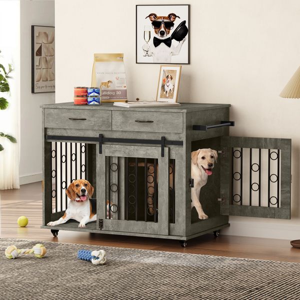 39 in Dog Crate Furniture Wooden Indoor Dog Kennel End Table Pet cage Furniture