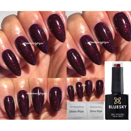 Bluesky GEL POLISH Black Cherry Dark Burgundy Red with Fine Multi Glitter Nail UV LED Soak Off 10ml, (Requires Drying Under UV LED Lamp)
