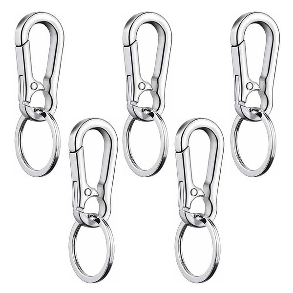 Total: 5 pieces; Material: Zinc alloy carabiner, small carabiner, stainless steel, waist tool, carabiner, triangular ring, key holder, stainless steel, carabiner, mini tool, key chain, carabiner,