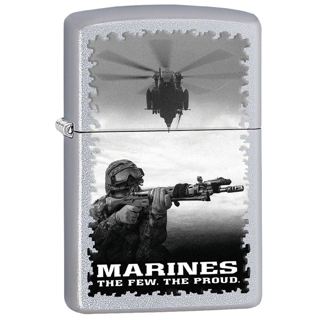 Zippo Lighter - Personalized Message Engraved on Backside for U.S. Marine Corps USMC Windproof Zippo Lighter (Satin Chrome #Z379)