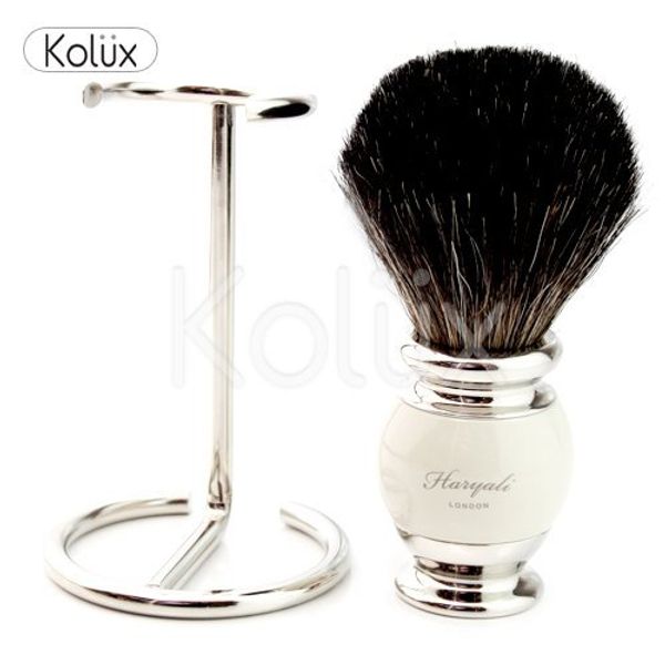 Mens Shaving Pure Black Badger Hair Shaving Brush,+ Free Brush Holder