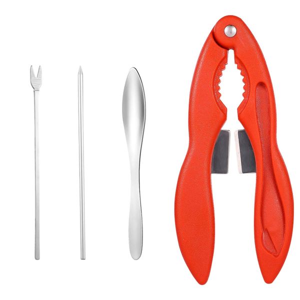 Seafood Crackers and Tools, Including Multi Purpose Crab Tool, Metal Crab Leg Fork/Pick Crab Shell Spoon Sturdy Crab Leg Claw/Cutter, Crab Lobster Cracker Set Convenient Tools (Orange)