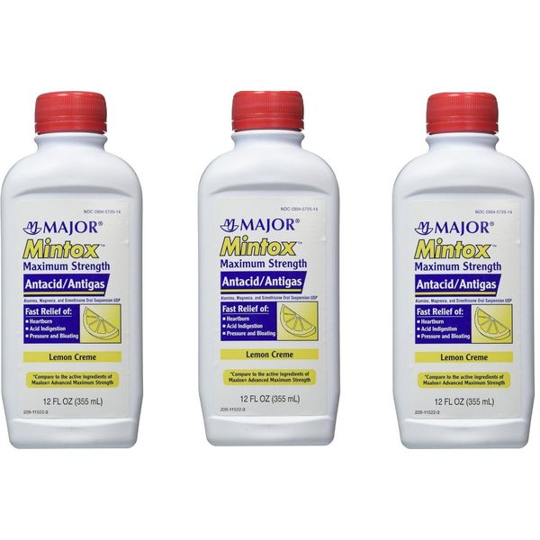 Major Mintox Antacid Antigas Liquid Lemon Creme 12oz(3 Pack)