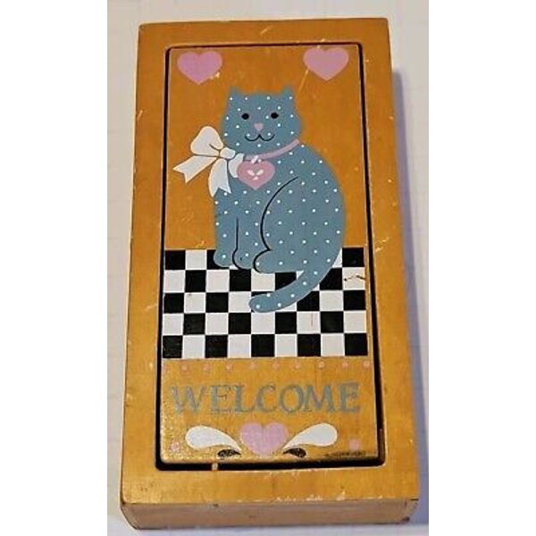 Hanging Hide Key Or Jewelry Box Cat Kitty On It Vintage 3”x6”x1” HandMade Whimsy