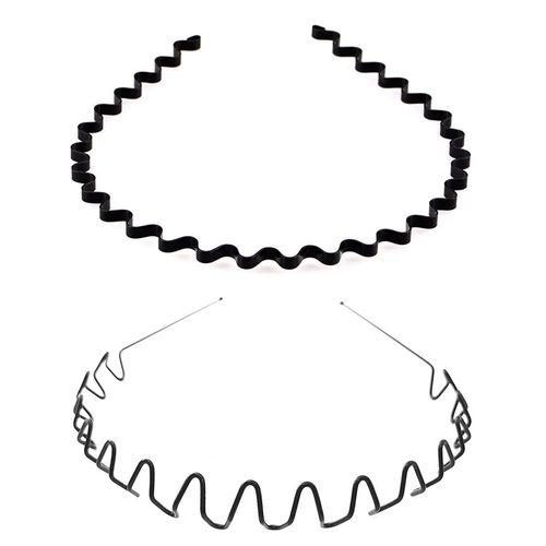 Pack of 2 Metal Hair Bands Unisex Hair Bands Wave Black Spring Headband Women Men Multi-Style Headband Accessories with Non-Slip Teeth for Outdoor Sports Yoga