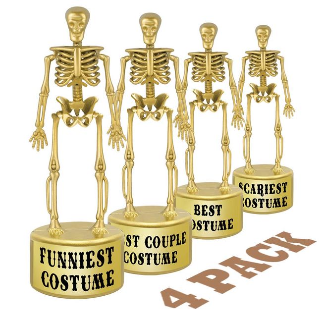 ORIENTAL CHERRY Halloween Party Supplies - Golden Best Costume Skeleton Trophies for Kids Adults Contest Awards Prizes - 4 Pack