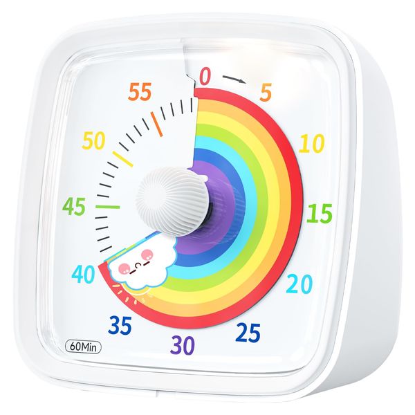 Timer, Yunbaoit Timer Study-60 Minute Visual Timer for Kids and Adults,Use for Home, Kitchen, School and Workplace (White Rainbow)
