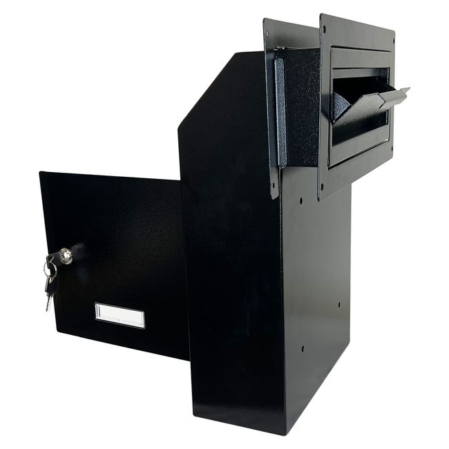 Door Drop Box for Mail, Rent, Deposit, and Night Key - Through The Door Locking Steel Mailbox with Rear Access | 9.75” L x 4.25” W x 14.75” H (Black)