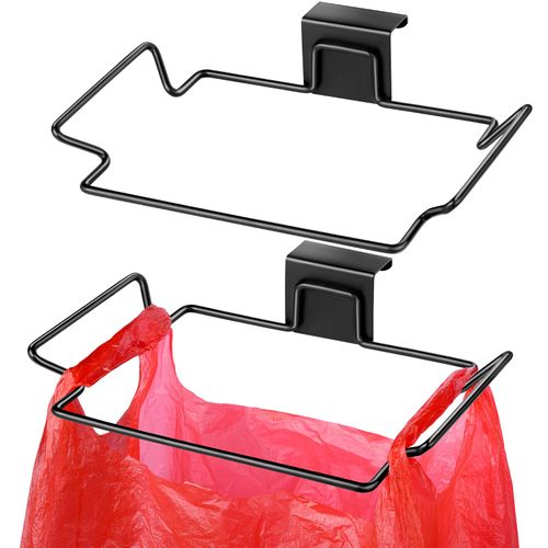 HNYYZL Trash Bag Holder,2 Pack Trash Bag Holder for Cabinet Door and Cupboards,Stainless Steel,Black,Plastic Bag Holder under Sink,Use for Kitchen,Bathroom,Camper,Rv