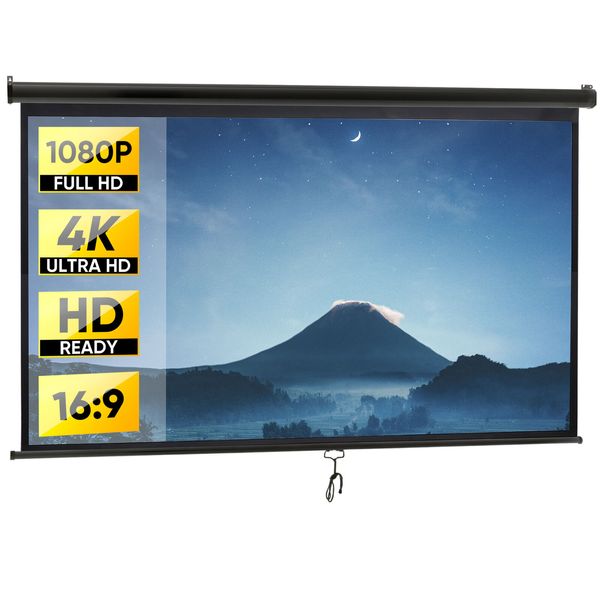 Manual Pull Down Projector Projection Screen Home Theater Movie 100" 16:9 Black