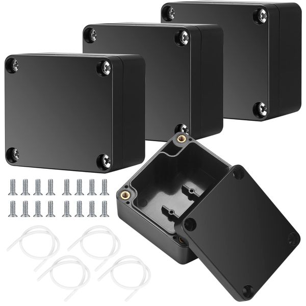 4 Pcs IP65 Waterproof Junction Boxes, Black Plastic External Electrical Junction Boxes, ABS Enclosure Project Boxes, Outdoor Cable Connector Electronic Junction Box, 63x58x35 mm