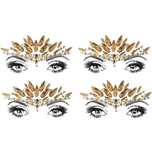 4 Pieces Face Glitter Stone Gold Face Gemstones Stickers Glitter Rhinestones Face Makeup B34