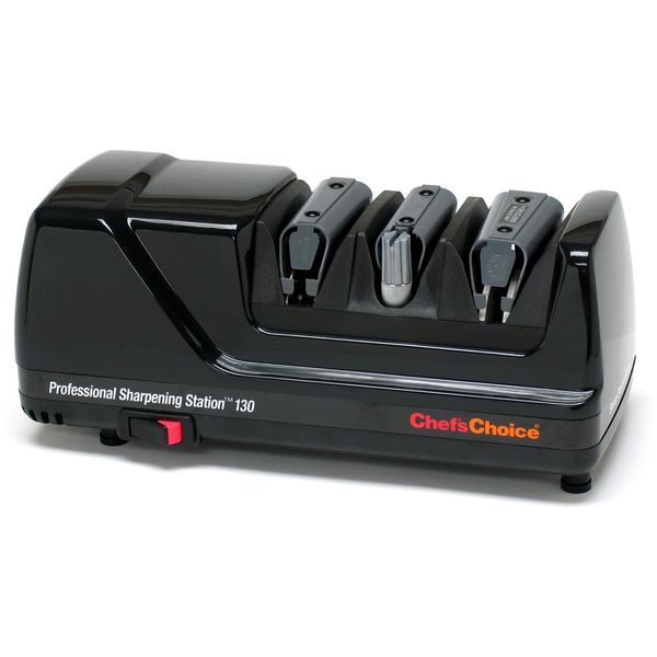 Chef’sChoice 130 Professional Electric Knife Sharpening Station for Straight and Serrated Knives and Uses Diamond Abrasives Made in USA, 3-Stage, Black