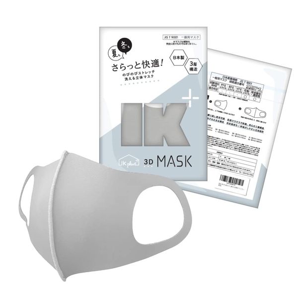 IKEPLUS MA02-JIS UPF 50+ Face Cover, Sun Protection Mask, Ice Gray, M, Set of 5