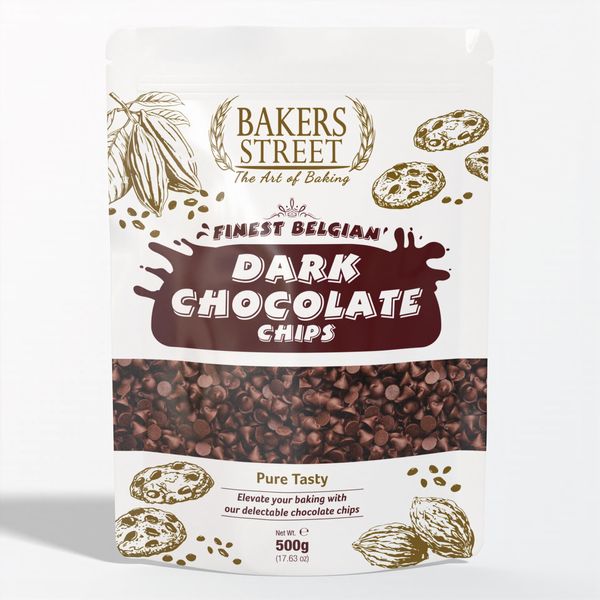 Bakers Street | Finest Belgian | Dark Chocolate Chips 500 grams | Premium Quality | Baking & Desserts | Cakes and Muffins