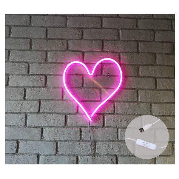 Britrio LED Neon Light Sign, 13.4”x12.6” Heart Shape Neon Sign Wall Hanging Sign Wall Art for Bar Kid’s Bedroom Living Room Party,Home Decor Neon Night Light USB Powered with ON/OFF Switch(Pink Heart)