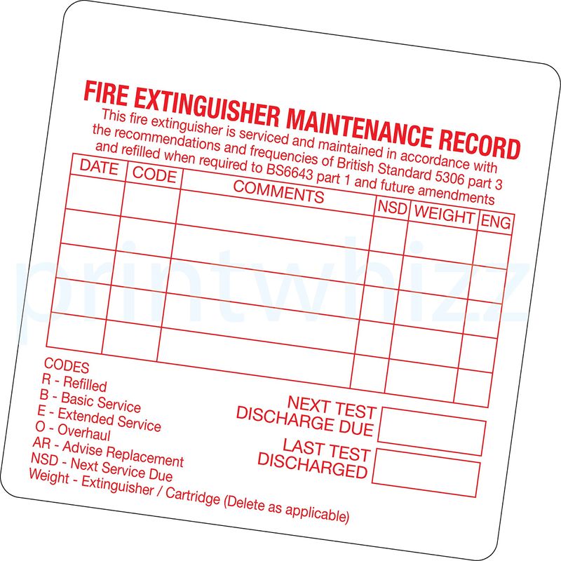 50 x Fire Extinguisher Maintenance Record Sticker Printed Vinyl Label ...