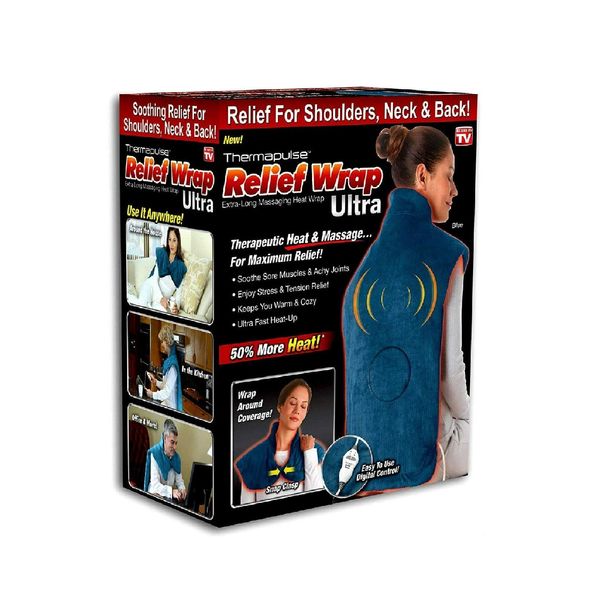 Relief Wrap Full Back Heating Pad Massaging Neck Shoulder Pains Relief- Blue