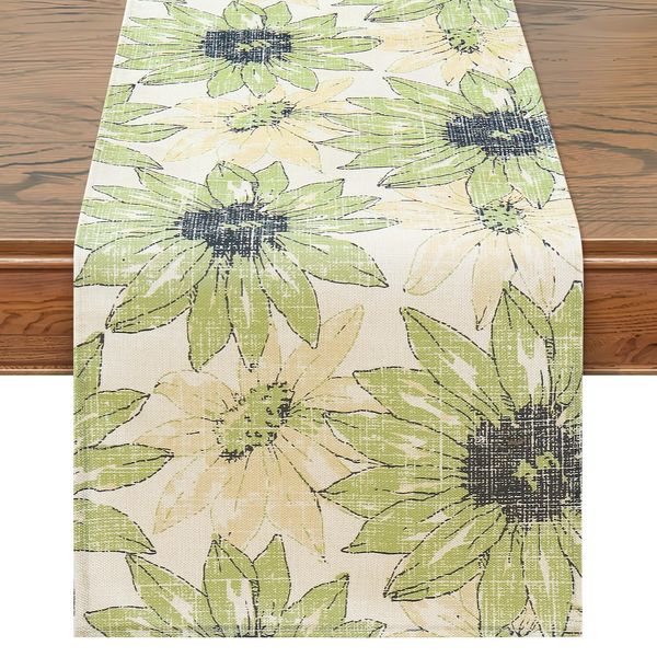 Betylifoy Table Runner for Summer 71Inch Long Floral Table Runner Farmhouse Sunflower Table Cover Green Rustic Coffee Table Runner for Kitchen Dining Wedding Table Decoration (Ligth Green)