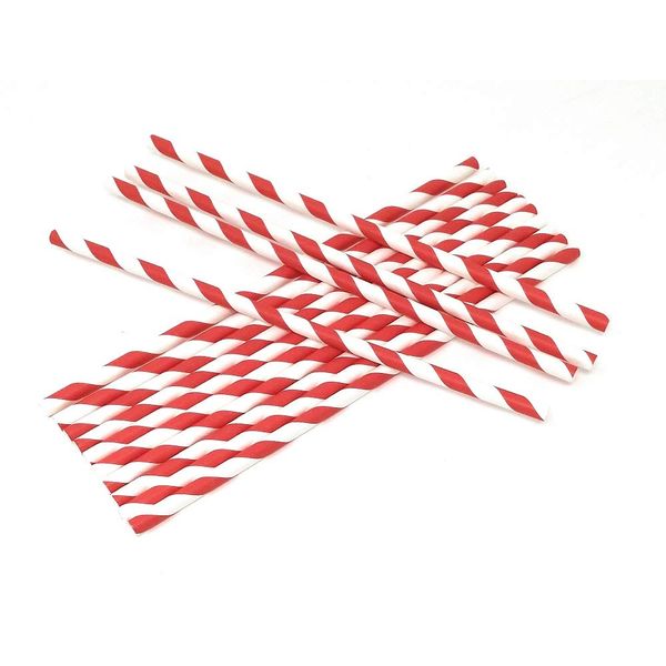 Paper Straws Stripes Red 250pk