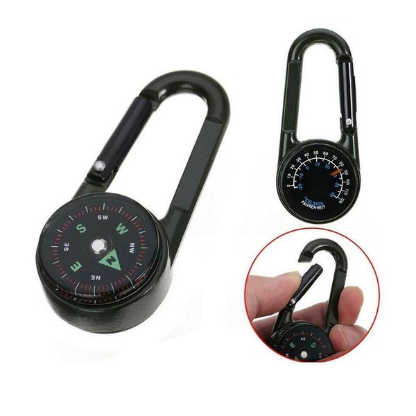 3 in 1 Kompass Thermometer Wandern Taktische Karabiner Schlüsselanhänger für Camping, Wandern,Reisen