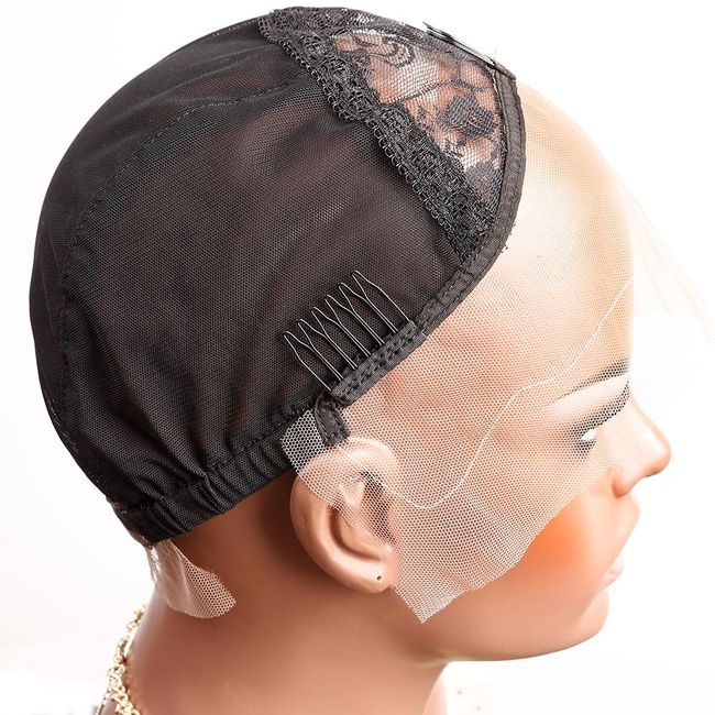 Bella Hair Breathable Lace Front Wig Cap for Making Wigs with Adjustable Straps and Combs Swiss Lace Black Medium Size