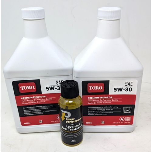 Toro Pack of 2 38908 SAE 5W-30 Premium Engine Oil 20oz Bottles and Fuel Treatment