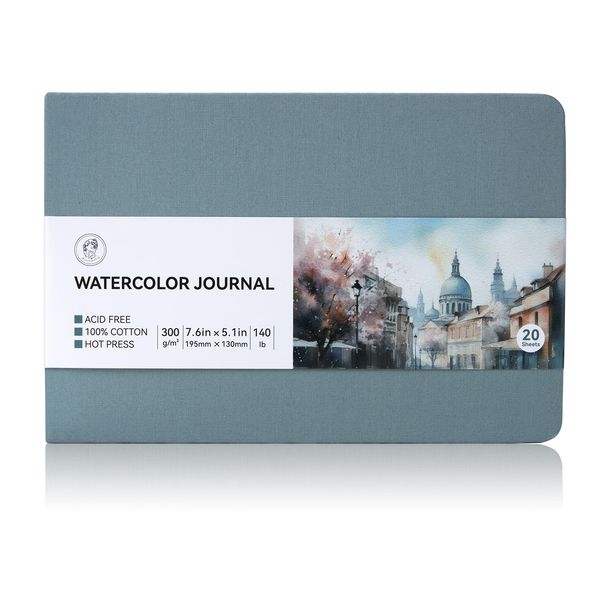 Lightwish Watercolor Sketchbook, 100% Cotton Hot Press Art Supplies Watercolor Paper Journal 7.6 * 5.1In, 20 Sheets (140lb/300gsm), Acid-Free for Watercolors, Gouache, Acrylics