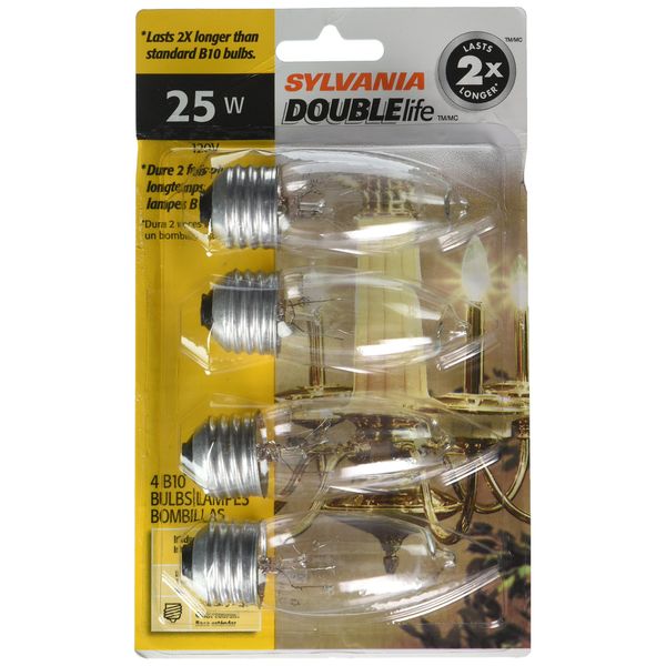 SYLVANIA LIGHTING 13331 25W B10 Dbl Life Bulb (4 Pack), Clear