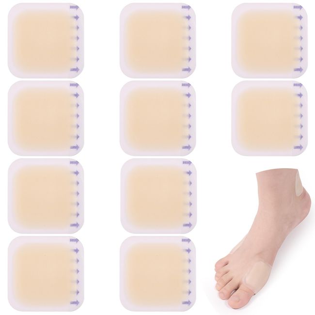 10pcs Blister Bandage, Waterproof Thin Blister Pads Gel Blister Pads Hydrocolloid Bandages Toe Protector Pads Sole and Heel Cushions