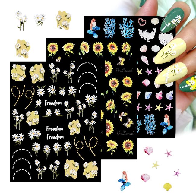 Dried Flowers Nail Decorations Natural Floral Sunflower Daisy Stickers 3D  Nail Art Designs Polish Manicure Nail Accessories