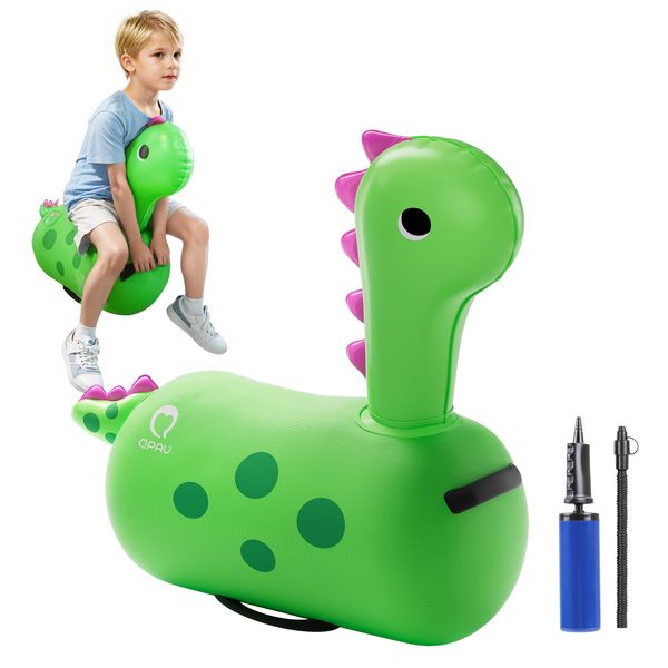 QPAU Bouncy Dinosaur Toys for 2 Year Old, Toddler Toy Inflatable Jumping Bouncy Horse Animal Hopper, Outdoor & Indoor Ride On Hopping Bouncer for Ages 2 3 4 5 Kids Boys Girls