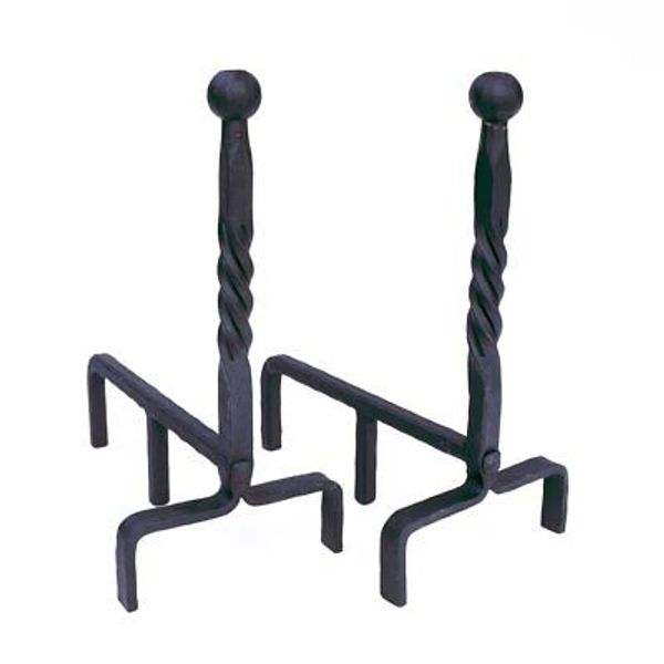 Ball End Wrought Iron Fireplace Andirons Pair Black